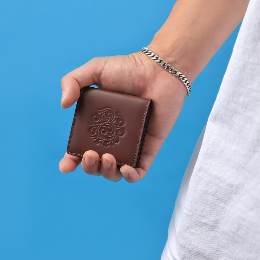 本革レザーコインケース アラベスク エンボス ブラウン サドルレザー