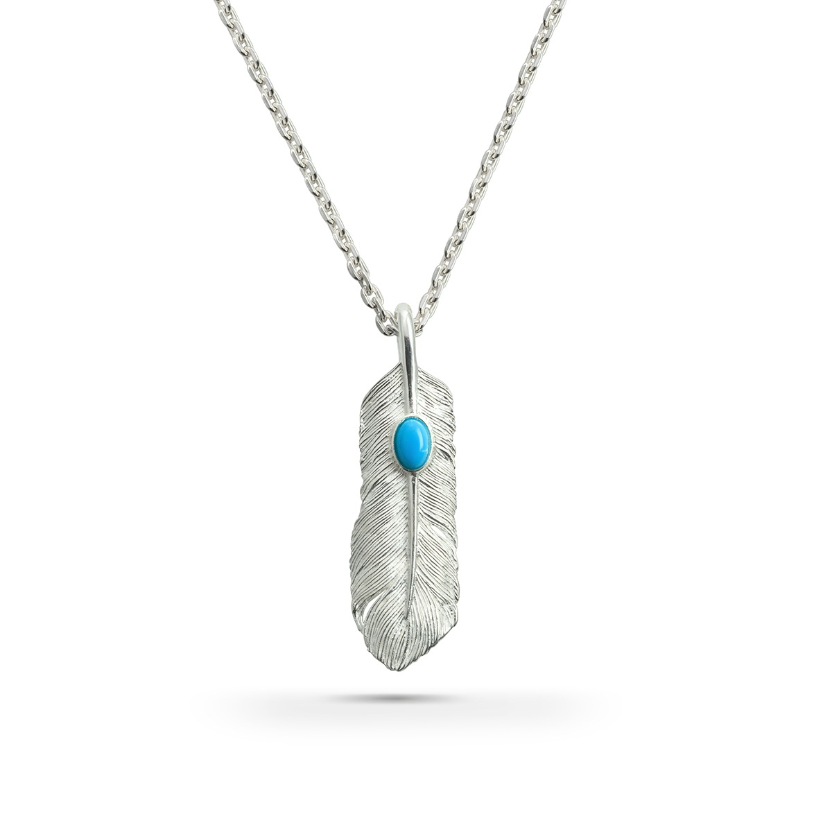 フェザー(右向き)天然石スリーピングビューティーターコイズ シルバー925 ナチュラルシルバー（無垢） ペンダントトップ