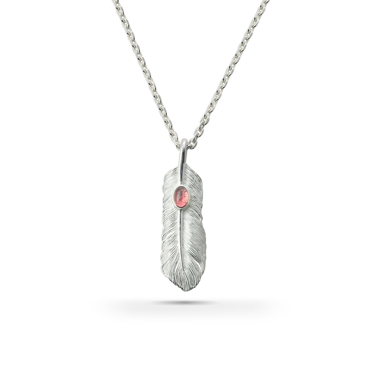 フェザー(左向き)天然石トルマリン  シルバー925 ナチュラルシルバー（無垢仕上げ） ペンダントトップ