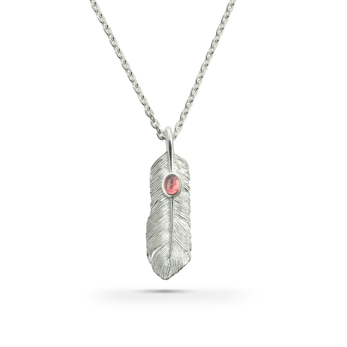 フェザー(右向き)天然石トルマリン  シルバー925 ナチュラルシルバー（無垢仕上げ） ペンダントトップ