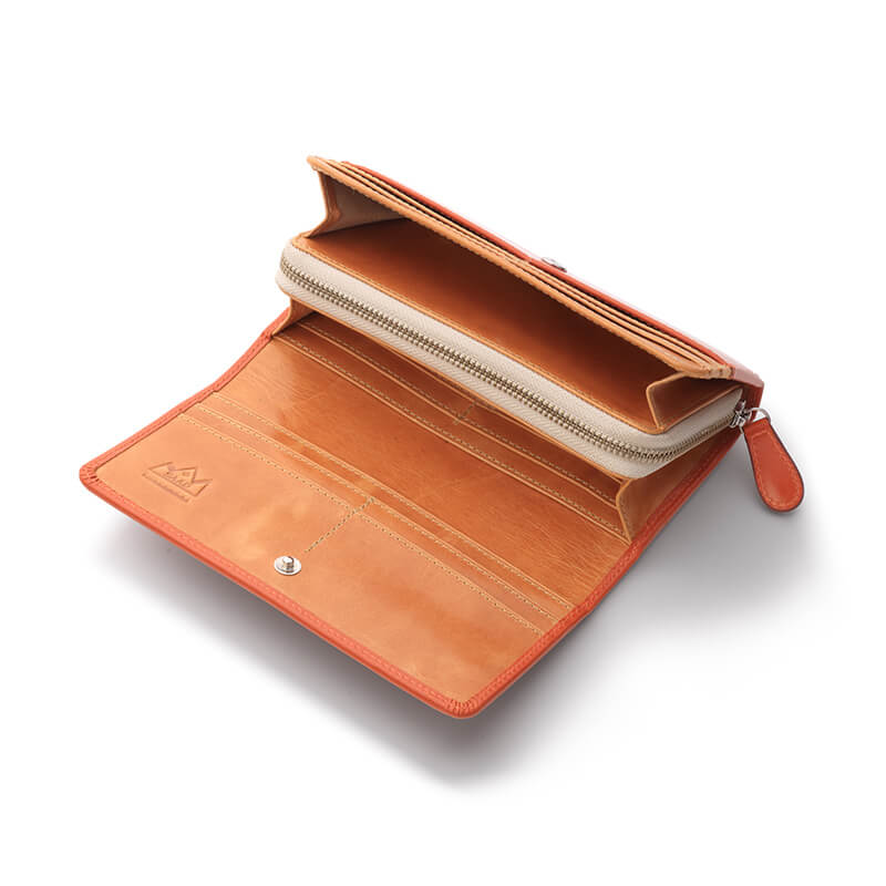 ロングウォレット/革財布 オレンジ トップグレインレザー