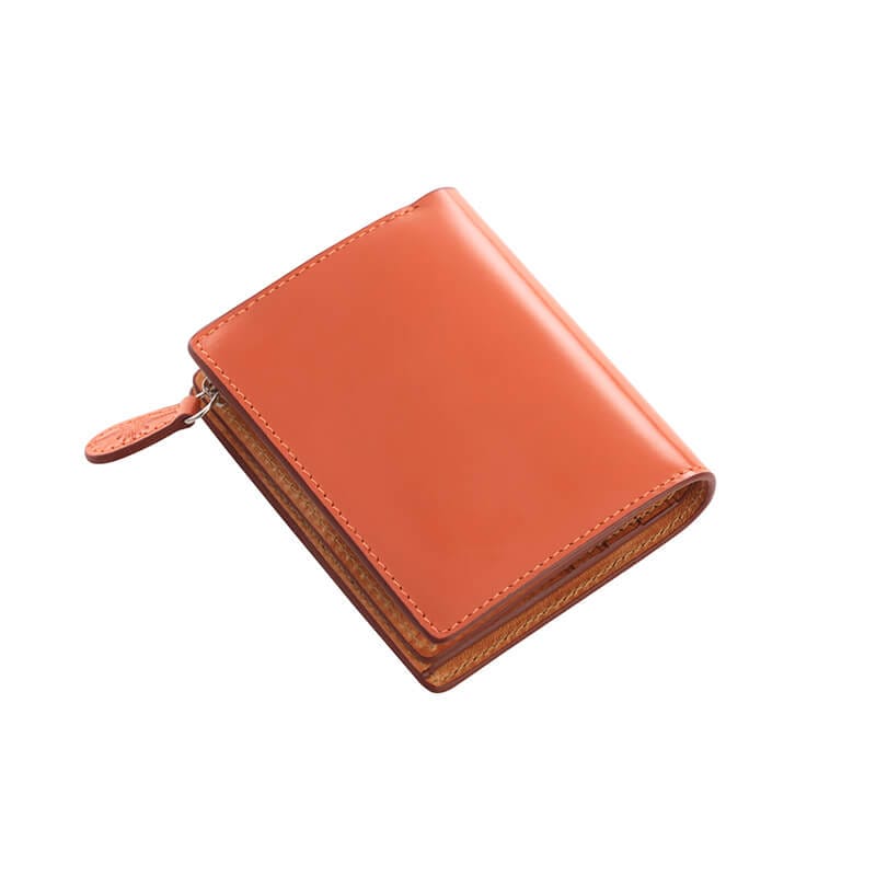 コンパクトショートウォレット/革財布 オレンジ トップグレイン