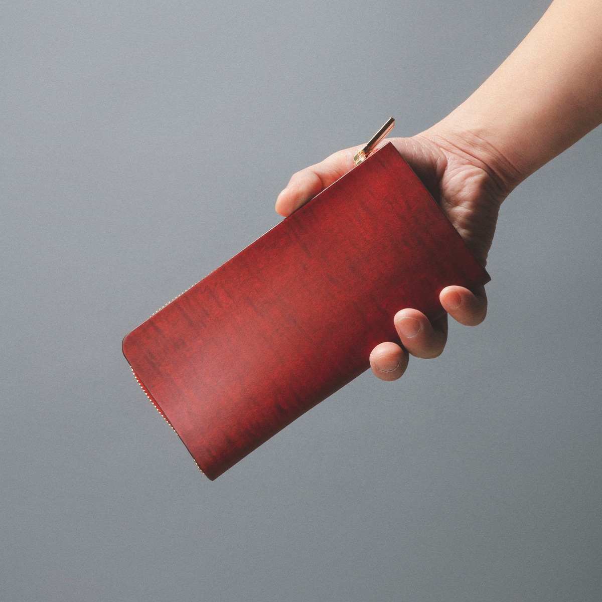 L字ファスナー ロングウォレット/バーガンディ/カーリーメイプル/サドルレザー