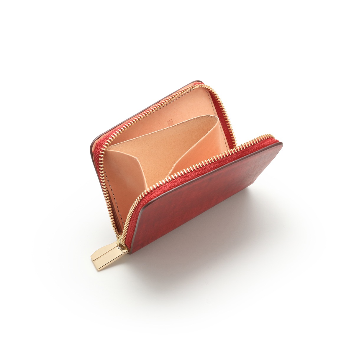 ラウンドファスナー ショートウォレット/バーガンディ/カーリーメイプル/サドルレザー