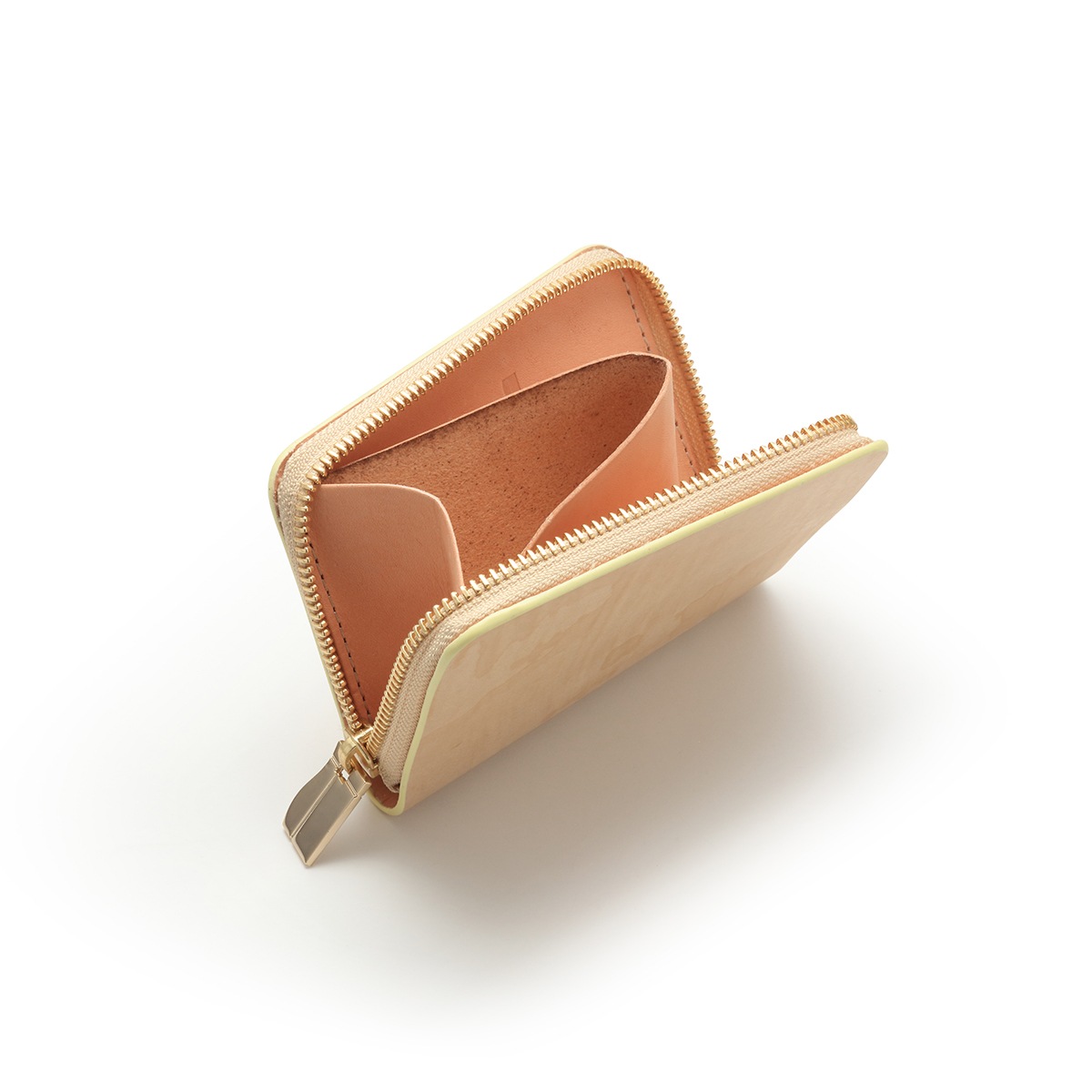 ラウンドファスナー ショートウォレット/ナチュラル/カーリーメイプル/サドルレザー