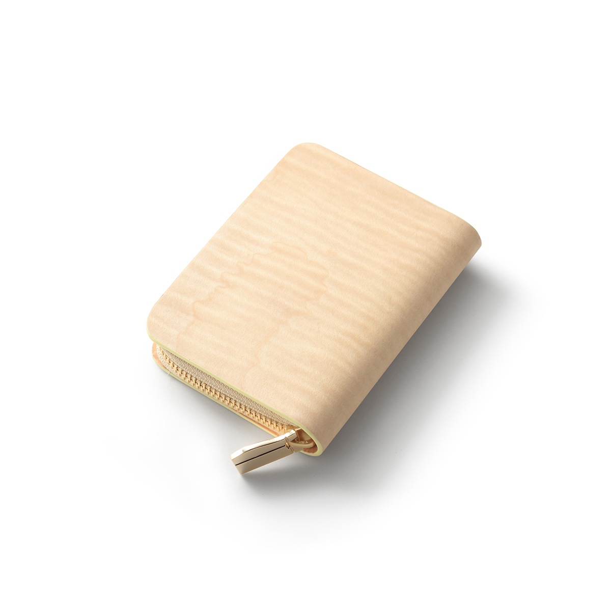 ラウンドファスナー ショートウォレット/ナチュラル/カーリーメイプル/サドルレザー