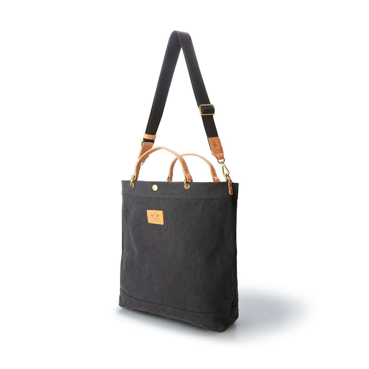 2WAYショルダーバッグ/ブラック/キャンバス/サドルレザー