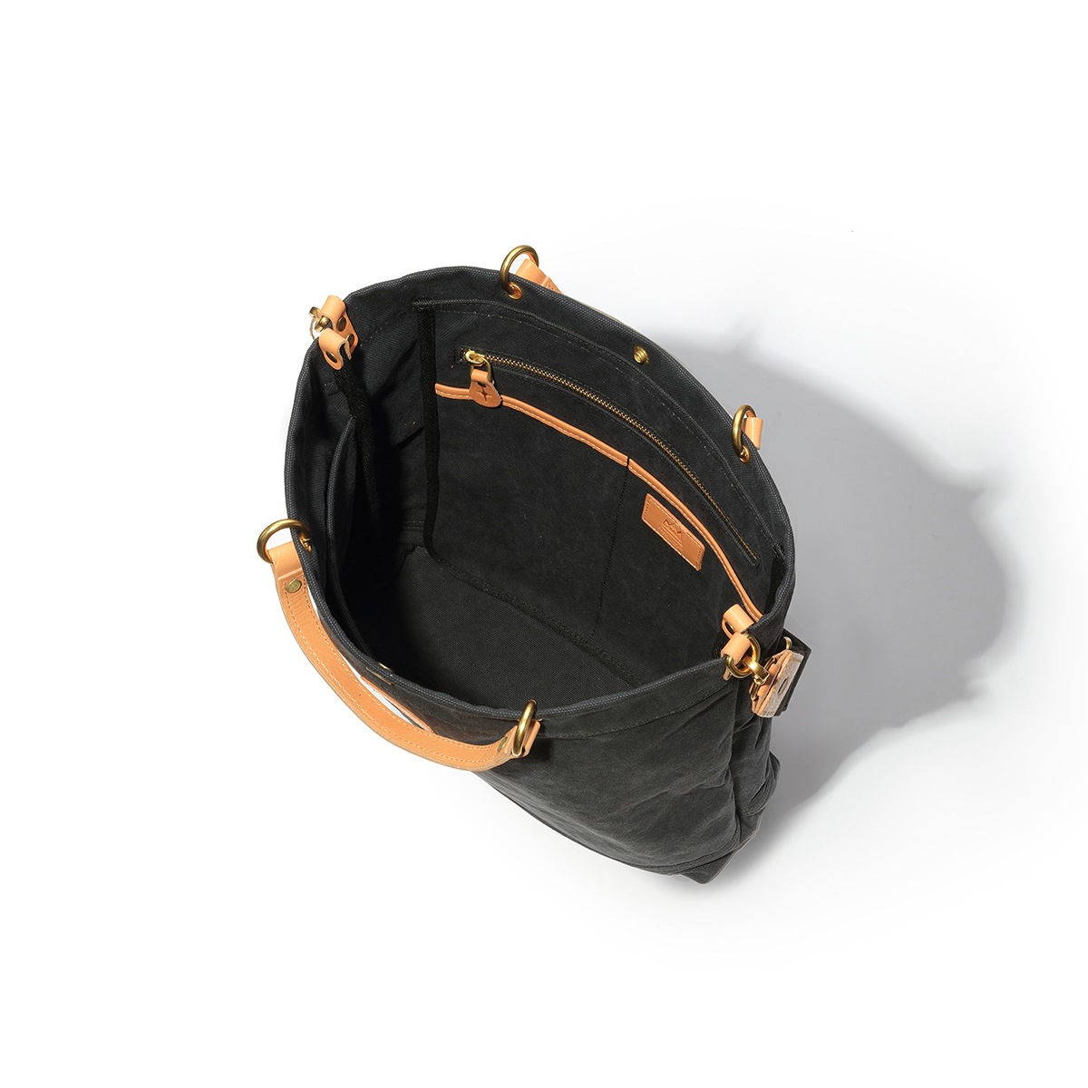 2WAYショルダーバッグ/ブラック/キャンバス/サドルレザー