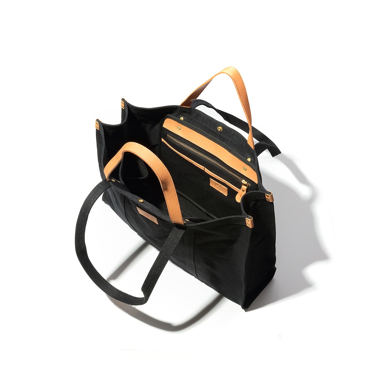 2WAYショルダーバッグ/ブラック/キャンバス/サドルレザー