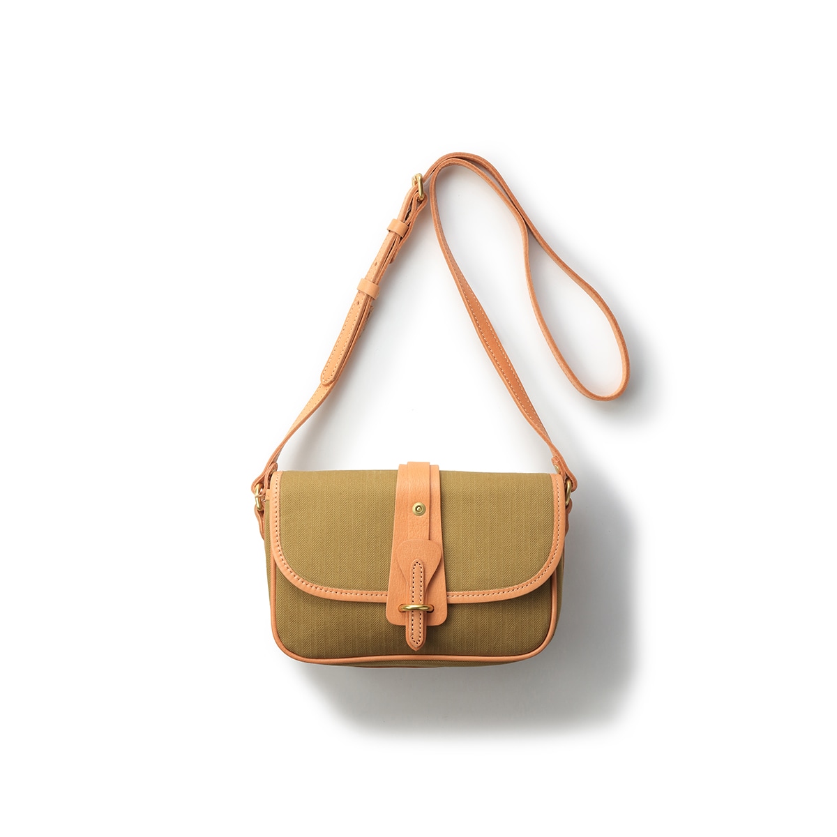 ショルダーバッグ/カーキ/キャンバス/サドルレザー