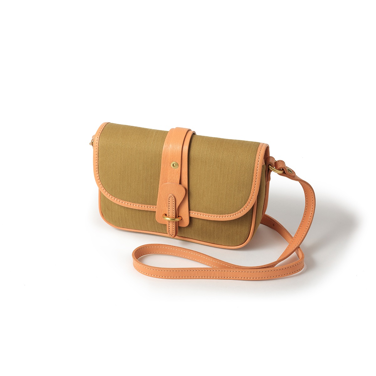 ショルダーバッグ/カーキ/キャンバス/サドルレザー