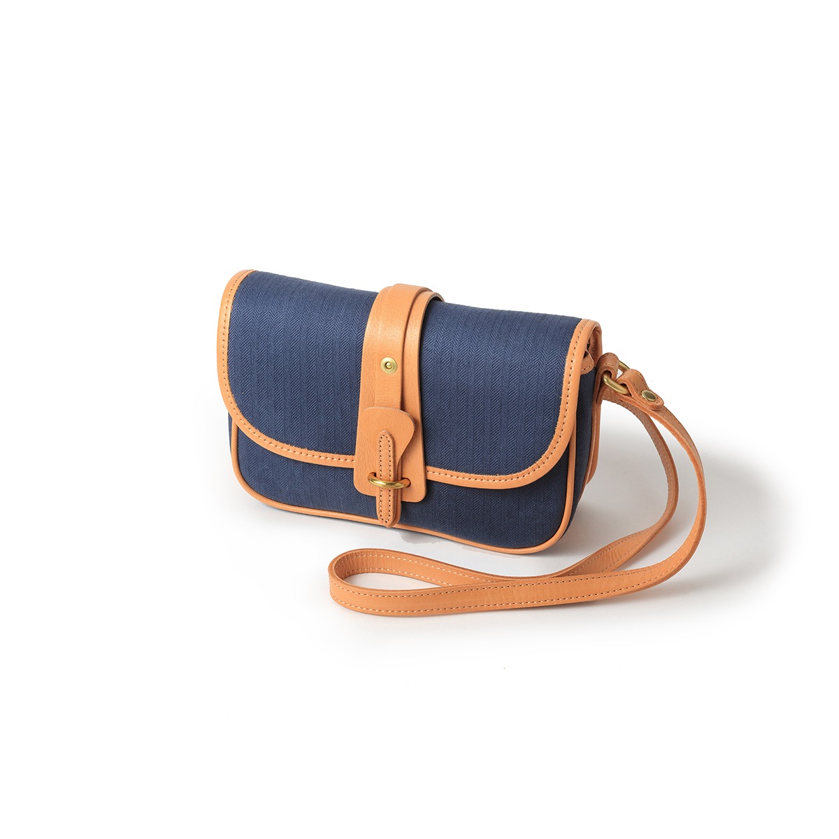 ショルダーバッグ/ネイビー/キャンバス/サドルレザー