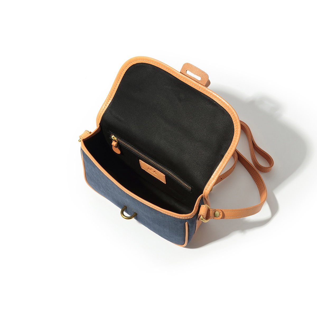 ショルダーバッグ/ネイビー/キャンバス/サドルレザー