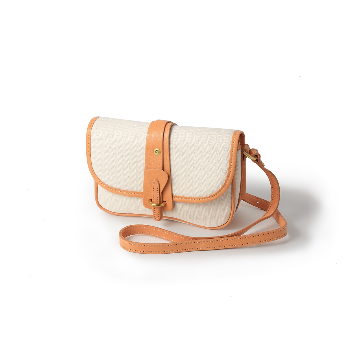 ショルダーバッグ/ホワイト/キャンバス/サドルレザー