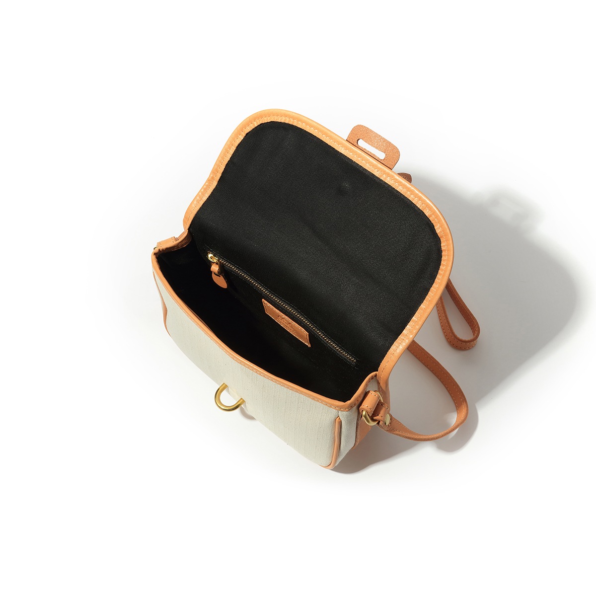 ショルダーバッグ/ホワイト/キャンバス/サドルレザー