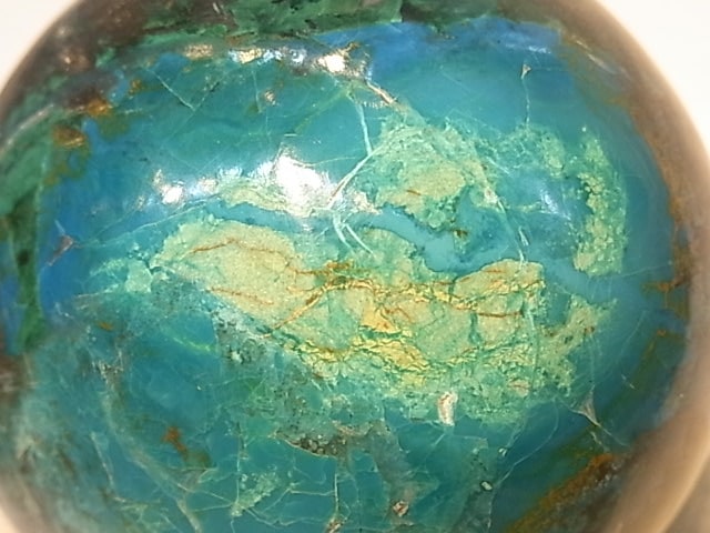 【美品】ペルー産クリソコラ丸玉 ペルー産 クリソコラ丸珠『グリーンプラネット』8cm以上 台座付 | 東京