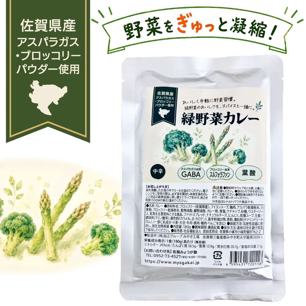 緑野菜カレー 中辛 180g【佐賀産野菜パウダー使用】