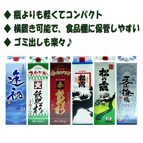 宮崎限定飲み比べよりどり6本セット】焼酎20度 紙パック 1800ml【送料