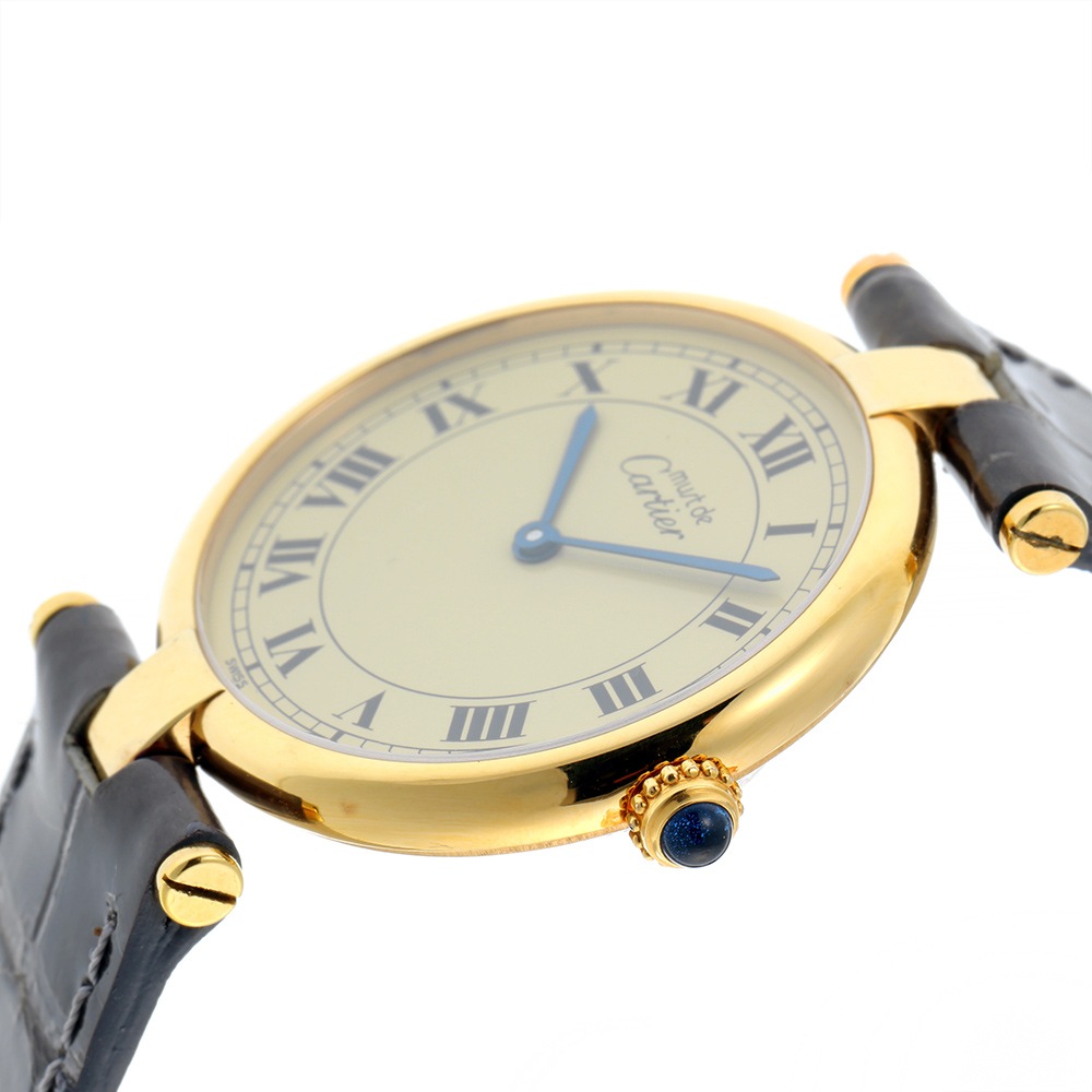 Cartier アナログ時計 ブラウンレザー カルティエ マストタンク LMサイズ 手巻き 1980年代製 ブラウン