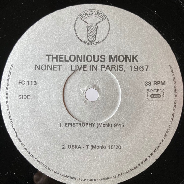 THELONIOUS MONK / LIVE IN PARIS 1967【SALE価格】 | JAZZ