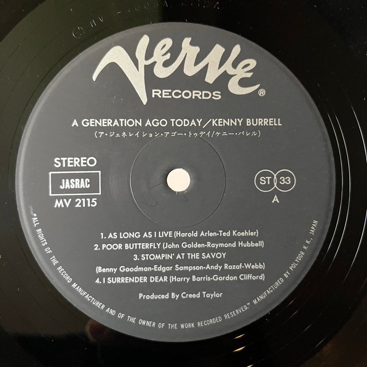 KENNY BURRELL / GENERATION AGO TODAY | JAZZ | 京都市河原町五条の