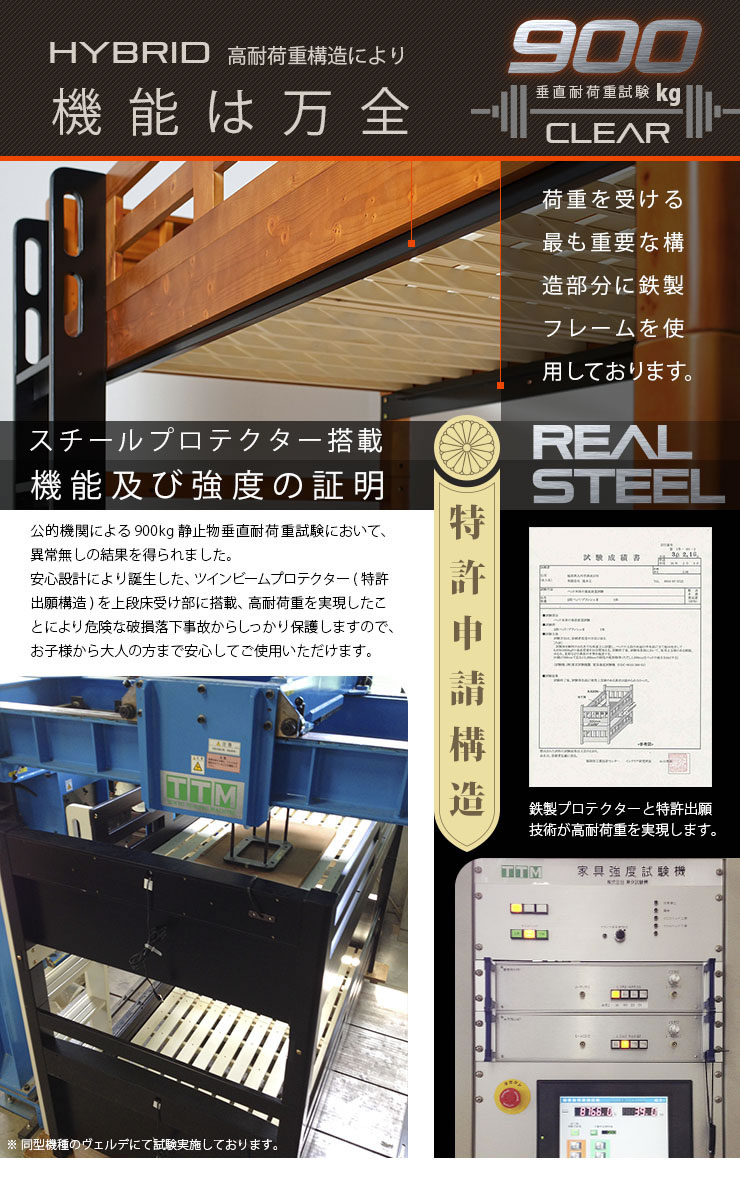 耐荷重900kg Beamstructure ハイブリッド特許構造 安心安全の エコ塗装 LED照明付き 宮棚付き 2段ベッド バレンシアII LBR DBR 耐震構造 アウトレット二段ベッド 2段ベット 二段ベット 大人用 業務用 ロフトベッド