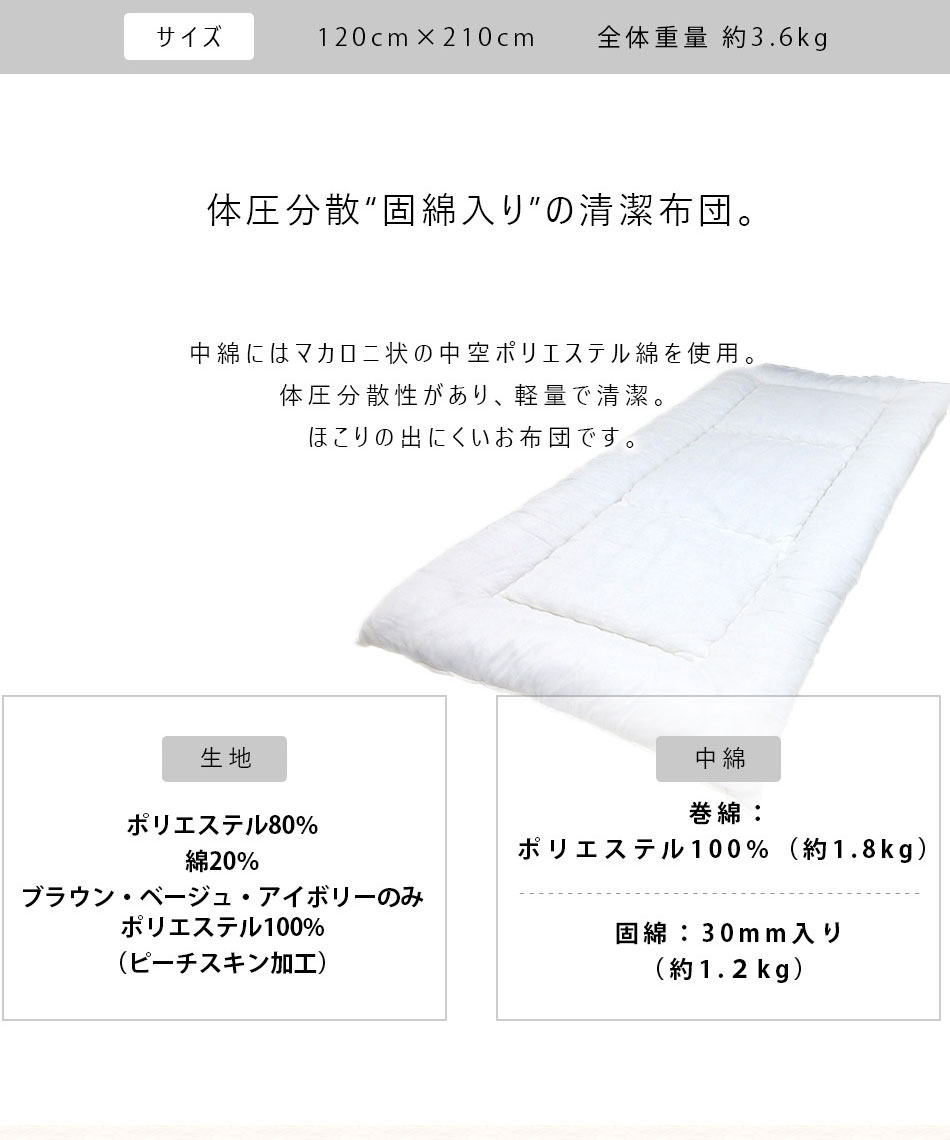 【敷布団】(固綿入り)　セミダブルロング