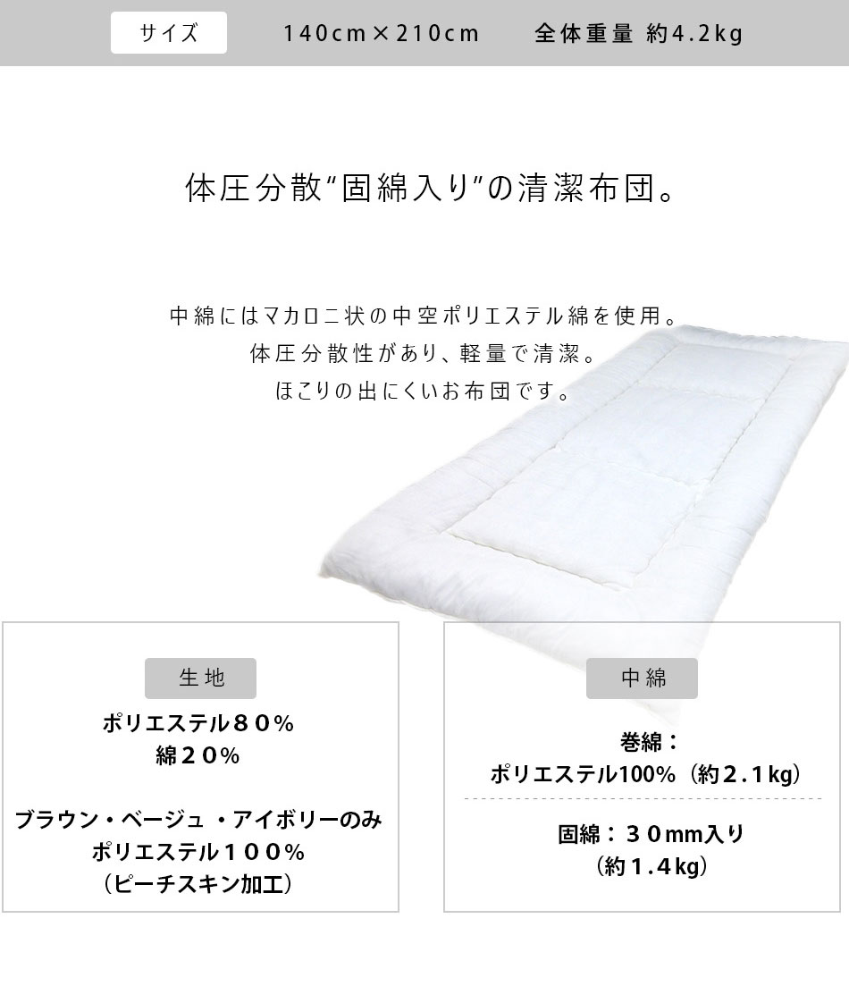 日本製 【敷布団】(固綿入り) ダブルロング