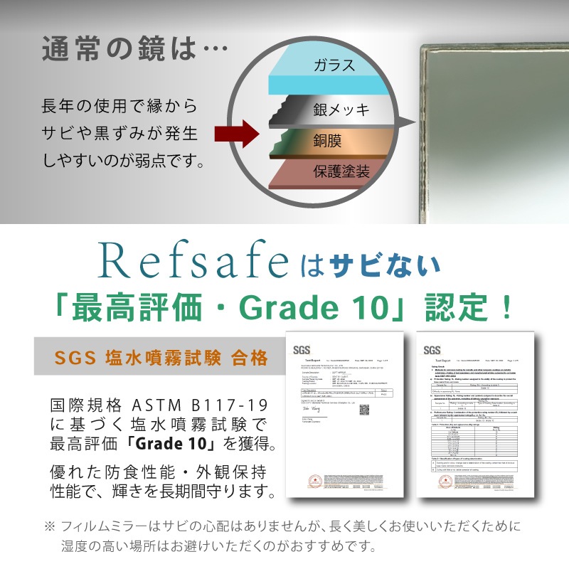 超軽量 割れないミラー Refsafe 壁掛けミラー 立て掛けミラー 姿見 全身鏡