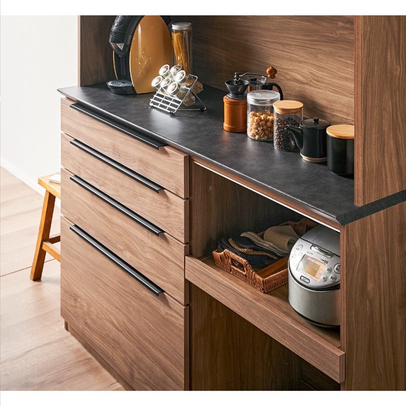 食器棚 完成品 幅120cm 国産 引き戸 キッチンボード ダイニングボード カップボード レンジボード オープンタイプ レンジ台 ゴミ箱収納 家電収納 スライドカウンター コンセント付き ティメラ