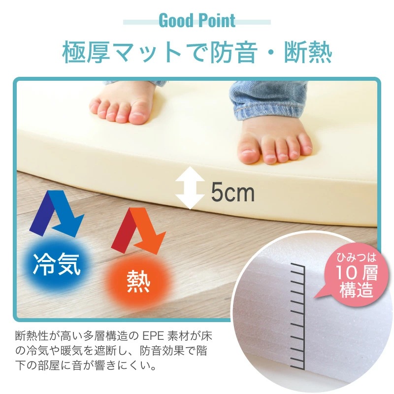 防音プレイマット 2つ折り式 丸140cm ベビー プレイマット