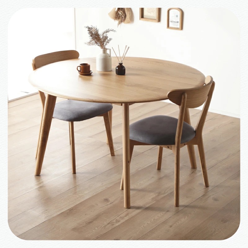 ホワイトオーク無垢材 ジャーニー 110丸テーブル3点セット