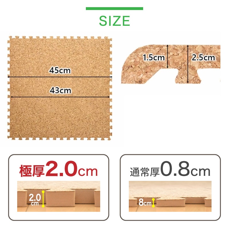 ジョイントマットコルク 0.8cm厚 2cm厚 3畳 から 8畳 用