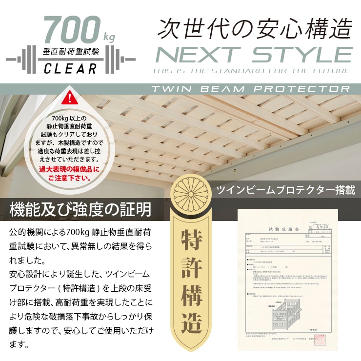コロニー 2段ベッド シングルベッド 耐荷重700kg 耐震構造 特許構造