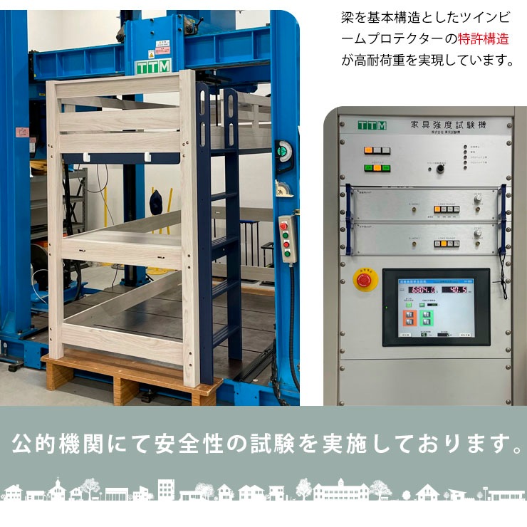 ロフトベット 耐荷重500kg ポケットコイルマットレス付き イーニー LOFT High II 特許 安心安全の LED照明付き ライト 宮棚 コンセント