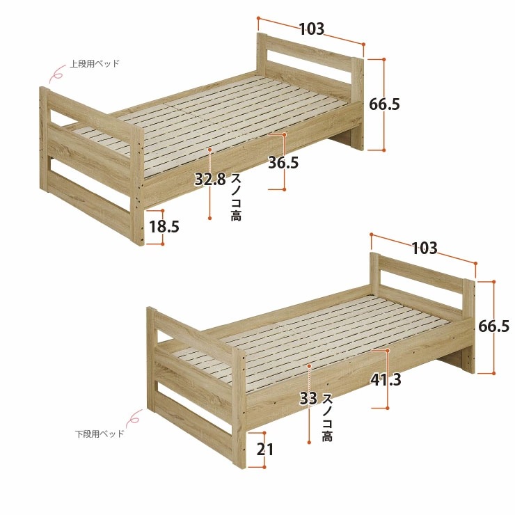 2段ベッド ラウンディ+薄型COZY 2枚 ロータイプ マットレスセット 耐荷重500kg