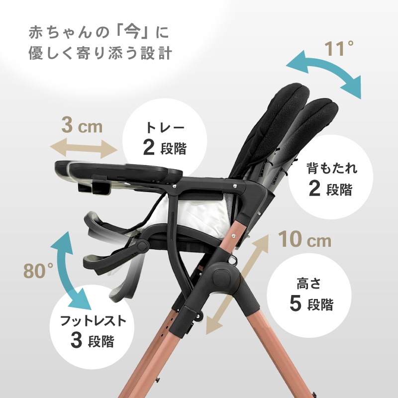 【新商品特別セール】ベビーチェア 折りたたみ ハイチェア 洗えるクッション 軽量 安全ベルト付 トレイ付き ハイタイプ 立ち上がり防止 角度調節 キッズチェア 子供 ベビー ソルテ