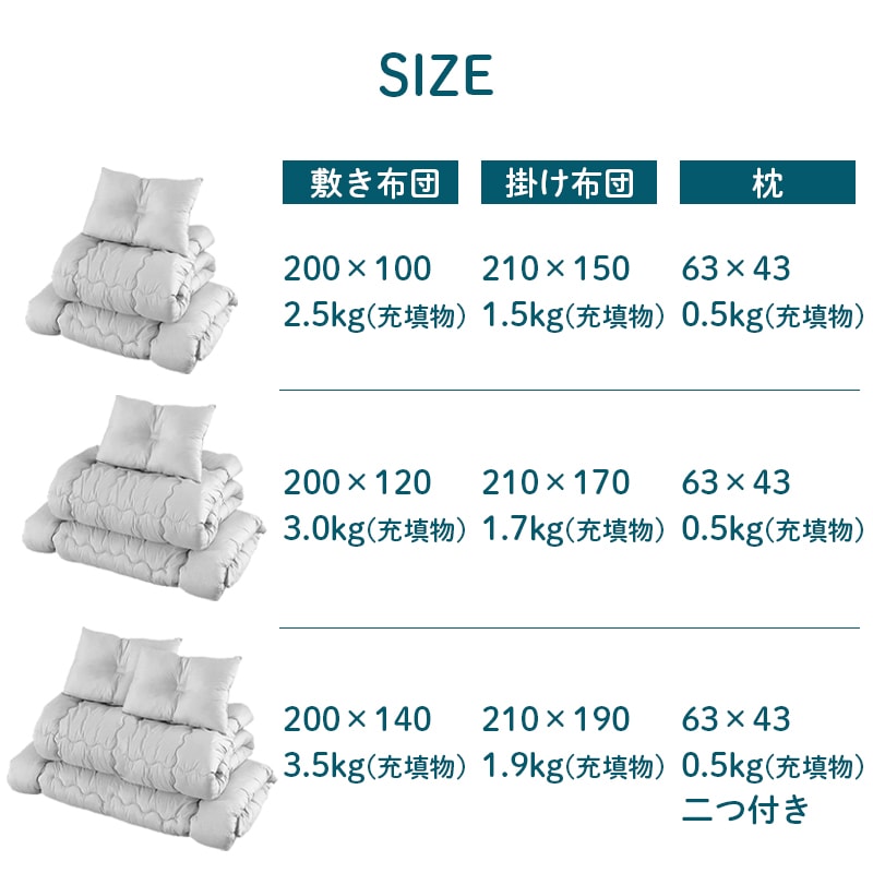 洗える すぐに使えるポリエステル布団セット シングル セミダブル