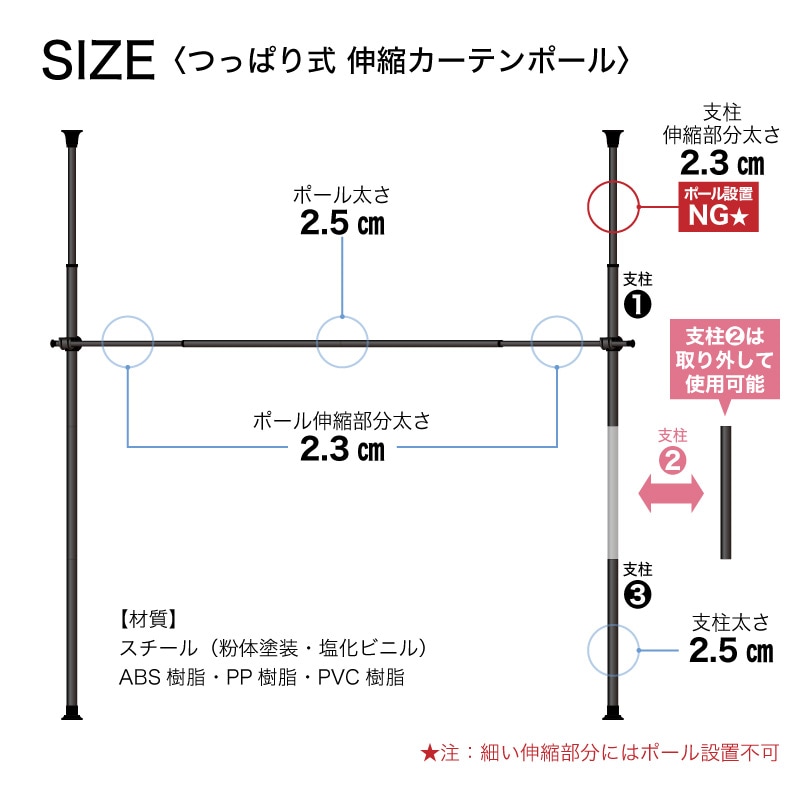 突っ張りカーテンポール