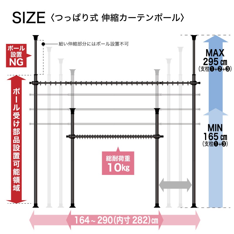 950_カーテンポール 2ポール 黒 パーティション 仕切り 突っ張り棒 Amazon｜Yoquna 突っ張り棒 カーテン 2ポール 部屋 仕切り