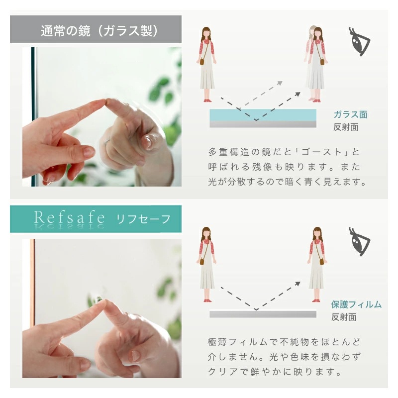 地震対策 超軽量 割れないミラー 木枠 スタンドミラー 自立スタンド 割れない鏡 ミラー アルミ 鏡 縦 150cm 160cm 幅 30cm 50cm
