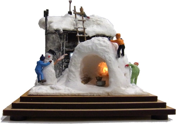 りくのこういち パステル画「雪ふらしの家(ZE348) 蓮井巴水：月島の雪月島の雪（販売済み） – Egenolf Gallery
