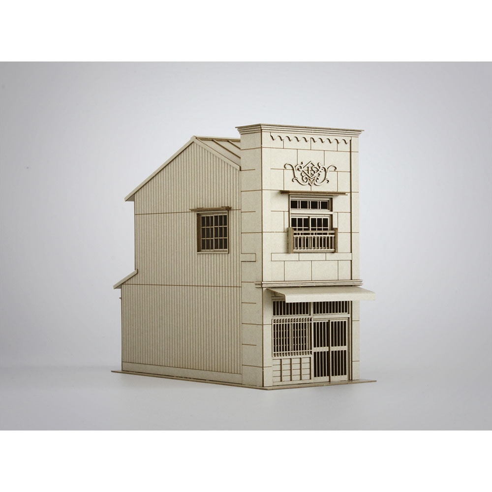 3軒続きの看板建築A ：梅桜堂 HO(1/80) 未塗装キット ST-003-80U