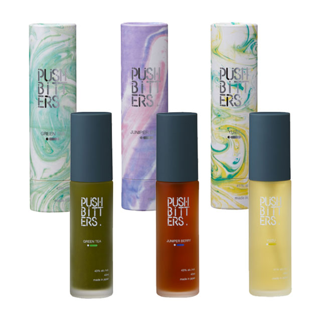 【送料無料】PUSHBITTERS YUZU・JUNIPER BERRY・GREEN TEA （プッシュビターズ） 40ml×各1本 計3本|酒類（その他）