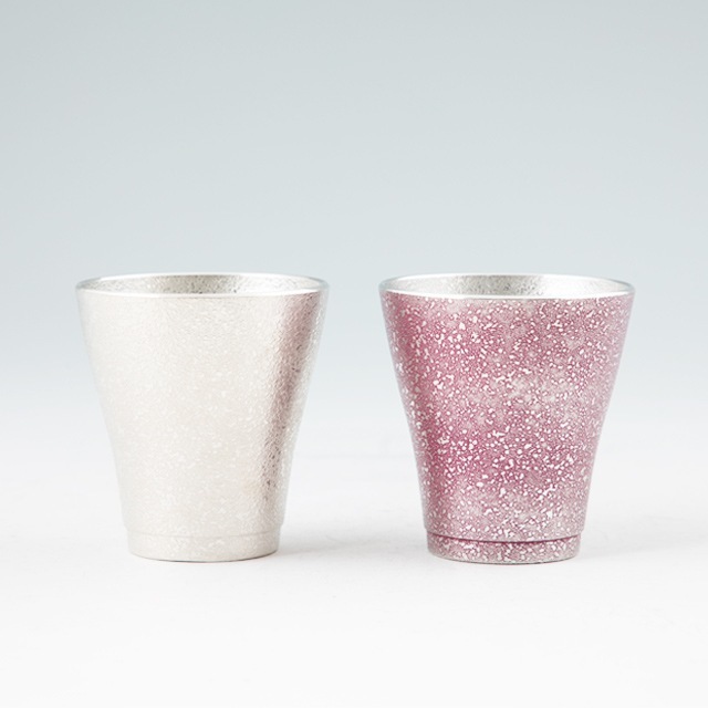 ×薩摩錫器　錫フリーカップゼロ2個セット　吹雪白加工140ml・紫漆加工140ml　78-1　78-1-B　岩切美巧堂　代引不可|酒器|薩摩錫器