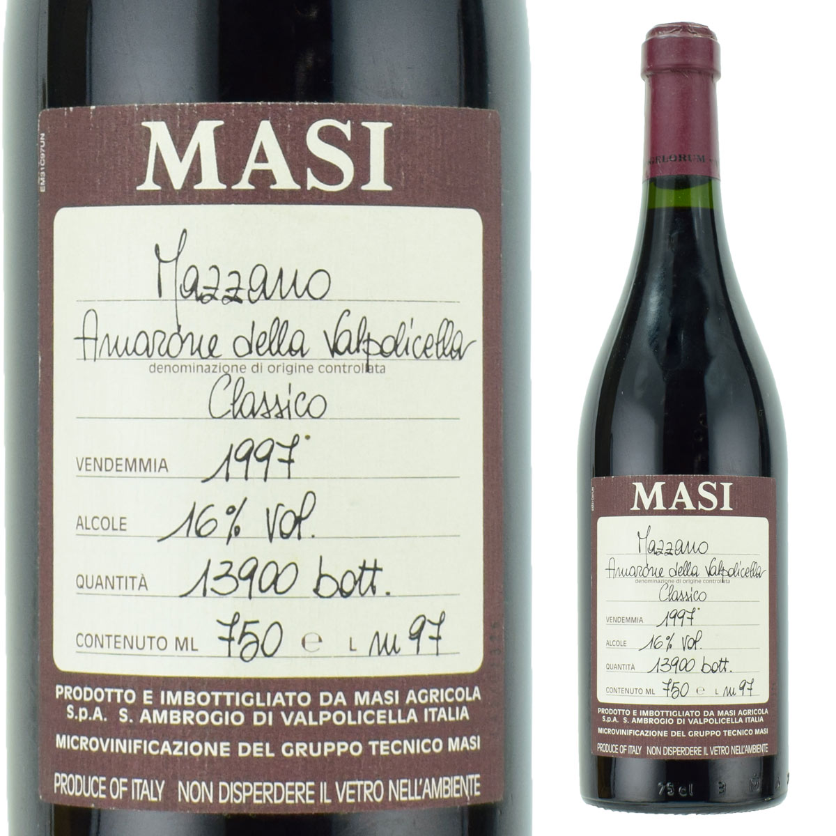 マッツァーノ・アマローネ・デッラ・ヴァルポリチェッラ・クラシコ 1997 750ml赤 MASI