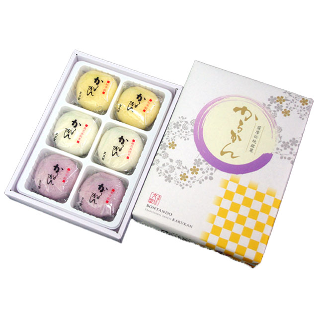 本家文旦堂　かるかん詰合せ　白・紫芋・紅芋各 2個　6個入