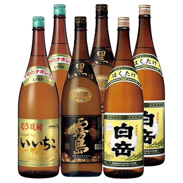 【送料無料】黒霧島 25度・いいちこ 25度・白岳 25度 1800ml 各２本 計６本 飲み比べセット|焼酎セット
