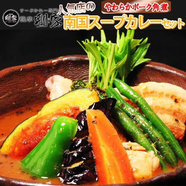 スープカレー 送料無料 剛家の南国スープカレーやわらかポーク角煮10食入 野菜付き　メーカー直送 同梱不可代引不可