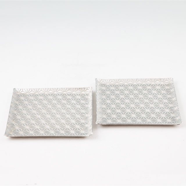 薩摩錫器 錫 切子大皿角型 麻の葉 2枚セット 2010-1-B-2 代引不可　岩切美巧堂|花器・食器|薩摩錫器